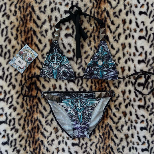 Damen Triangel-Bikini mit floralem Muster und Strass-Applikationen EB