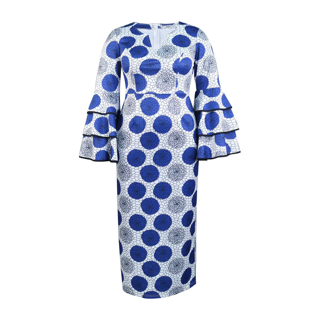 Damen Maxikleid mit eleganten Glockenärmeln und kreativer Punktmusterung EB