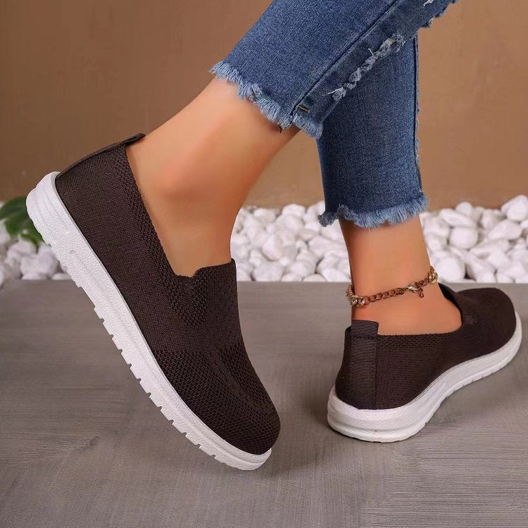 Damen Atmungsaktive Slip-On Sneakers mit elastischem Strickoberteil und bequemer Sohle EB