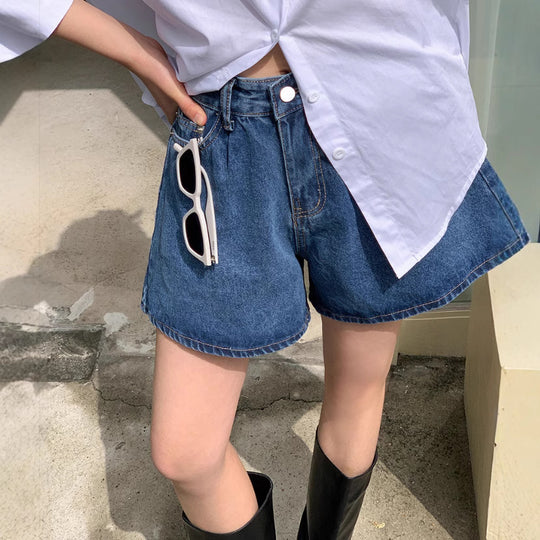 Damen Freizeit Jeans-Shorts mit hohem Bund und elastischem Gürtel EB