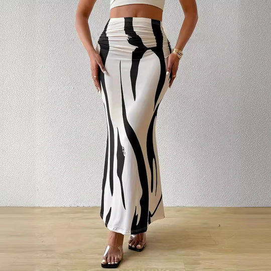 Damen Eleganter Maxirock mit modernem Muster und elastischem Bund EB