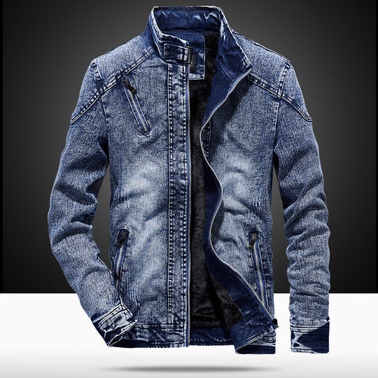 Herren Denim-Utility-Blouson mit hochschließendem Stehkragen und Zipper-Taschen EB