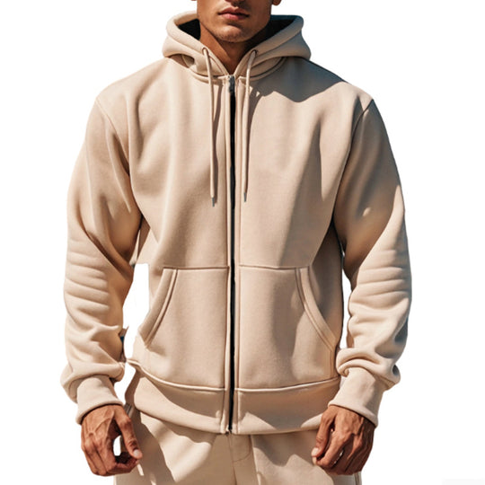 Herren gemütlicher Kapuzenpullover mit Reißverschluss und Taschen EB
