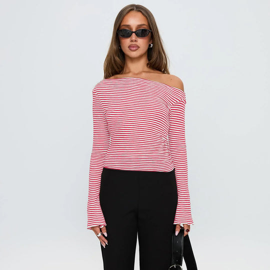 Damen Trendiges Oberteil mit asymmetrischem Ausschnitt und punktiertem Design EB