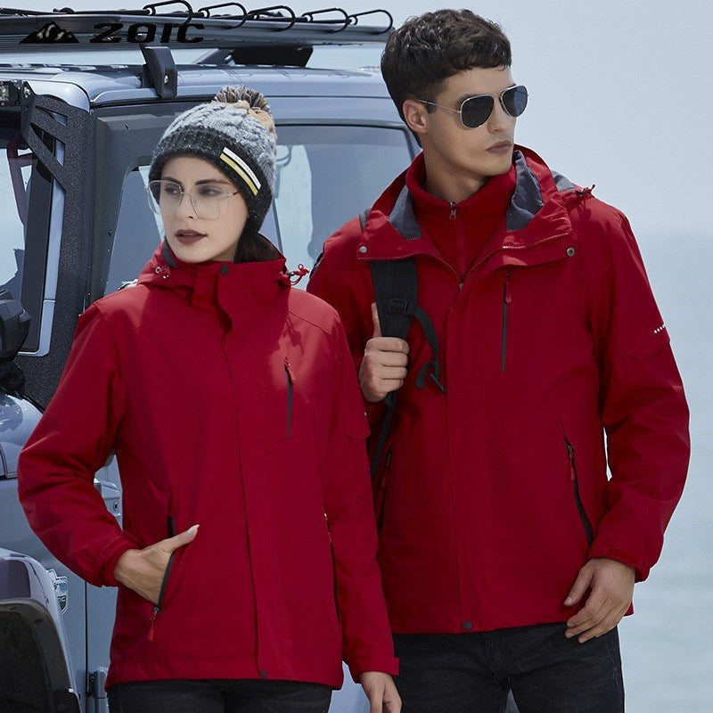 Damen Wasserdichte Outdoorjacke mit Kapuze, atmungsaktiver Membran und Multifunktions‑Reißverschlusstaschen EB