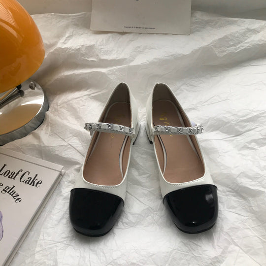 Damen Mary Jane Schuhe mit eleganter Rüschenverzierung und metallischem Akzent EB