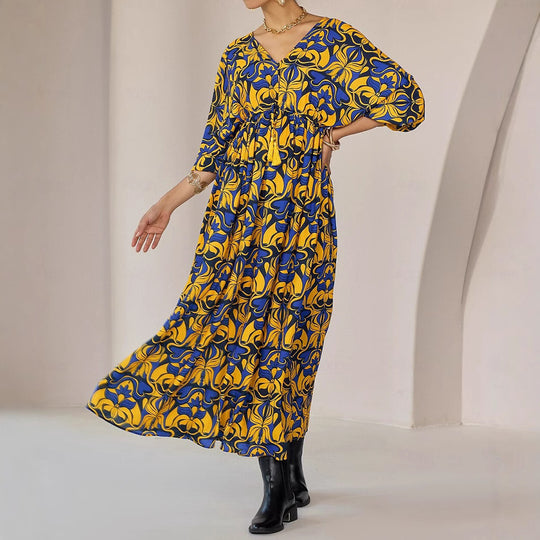 Damen Maxikleid mit floralem Design und praktischen Raffungen EB