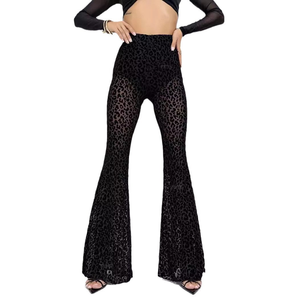 Damen Hoch taillierte Leoparden-Hose mit weitem Bein EB