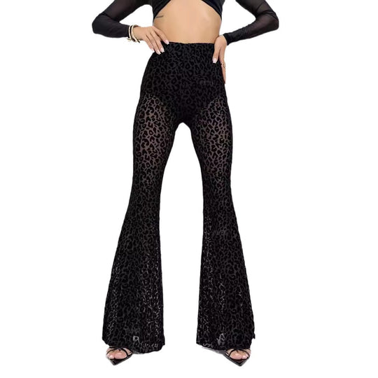 Damen Hoch taillierte Leoparden-Hose mit weitem Bein EB