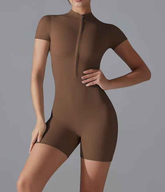 Damen Sportliche Kurzarm-Jumpsuit mit Reißverschluss EB