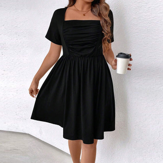 Damen lässiges Kleid mit quadratischem Ausschnitt und gerafftem Oberteil EB