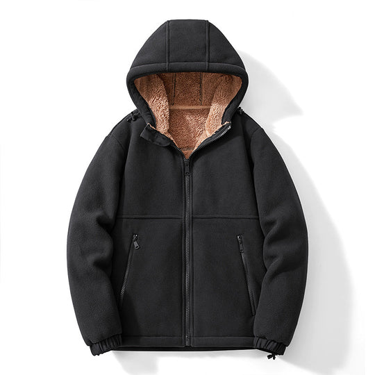 Herren Fleece-Kapuzenjacke mit Teddy-Innenfutter, Reißverschlusstaschen und verstellbarem Saum EB