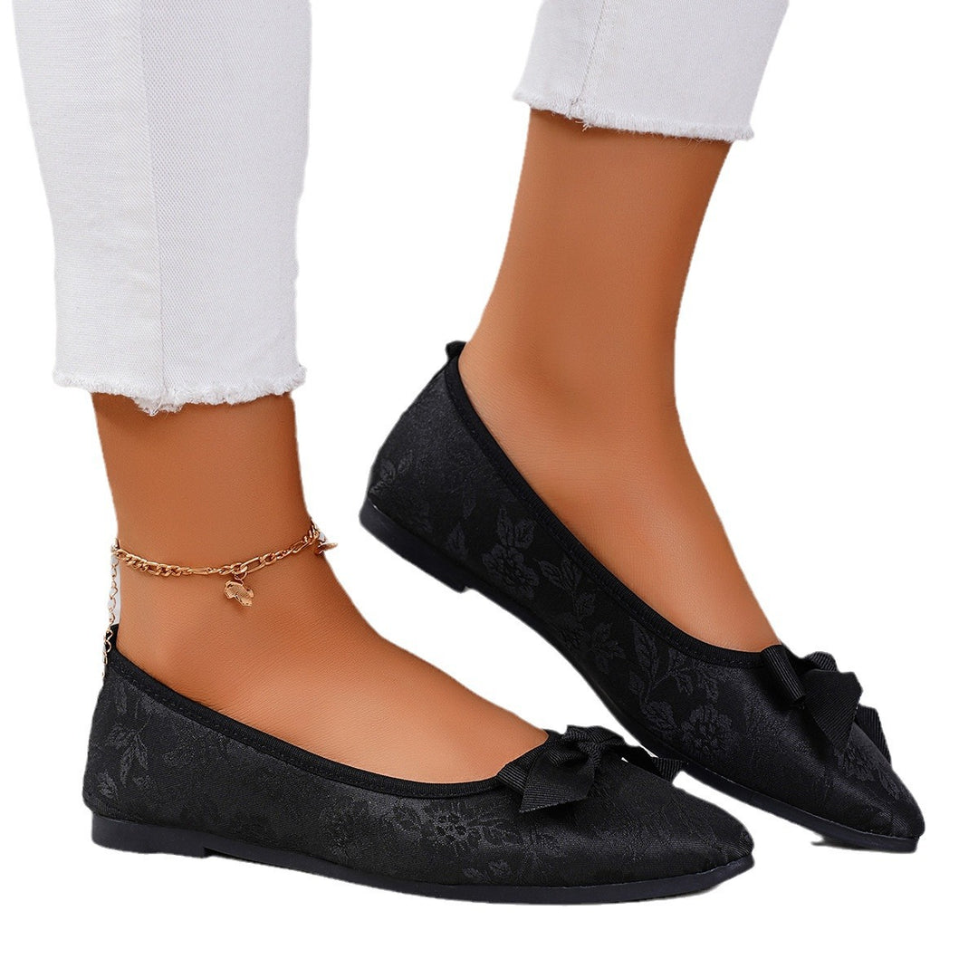 Damen Ballerinas mit floralem Muster und Schleifenverzierung EB
