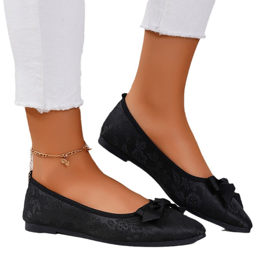 Damen Ballerinas mit floralem Muster und Schleifenverzierung EB