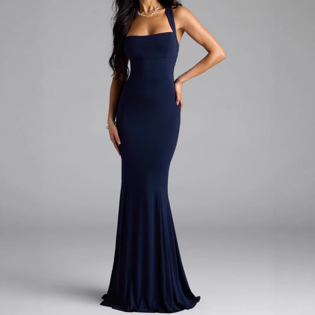 Damen Elegantes langen Kleid mit schulterfreien Trägern und leichtem Schimmer EB