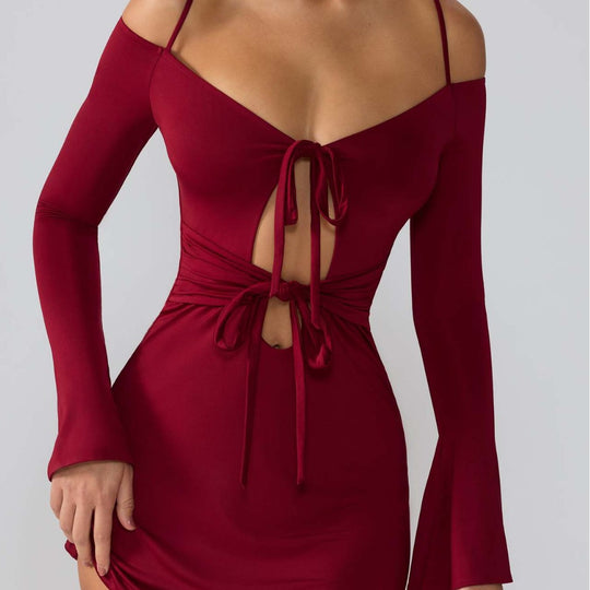 Damen Minikleid mit raffinierten Cut-Out-Details und schickem Knotenverschluss EB