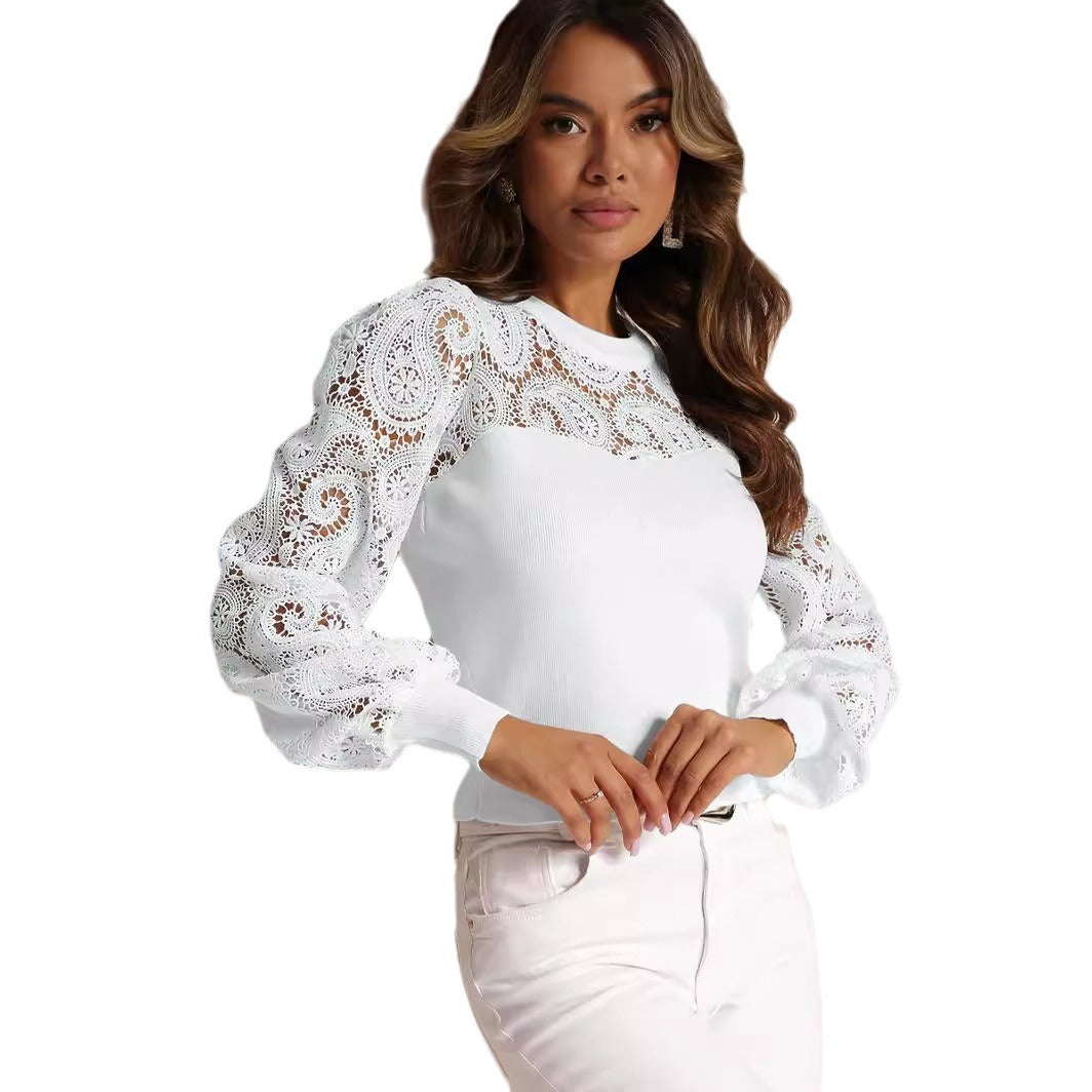 Damen Strickoberteil mit eleganten Häkelelementen EB