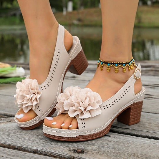 Damen Slingback-Sandalen mit floralem Dekor und komfortablem Absatz EB