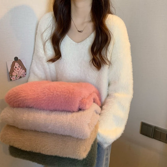Damen Flauschiger Pullover mit weitem Schnitt EB