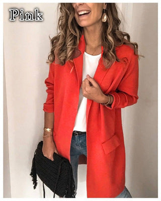 Damen stylische lange Jacke mit klassischem Revers EB