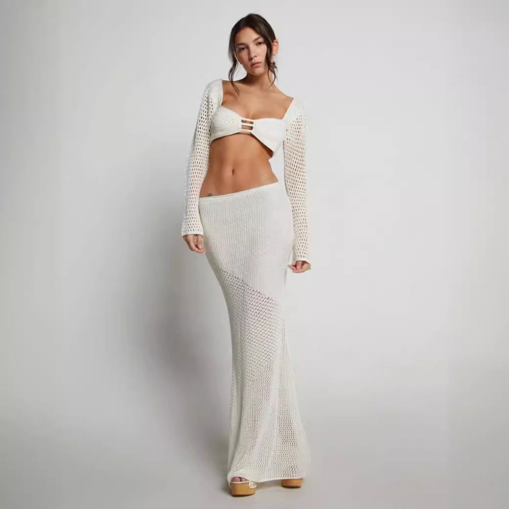 Damen geflochtener Strickanzug mit langen Ärmeln und figurbetontem Design EB