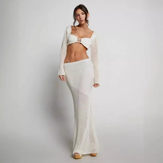 Damen geflochtener Strickanzug mit langen Ärmeln und figurbetontem Design EB