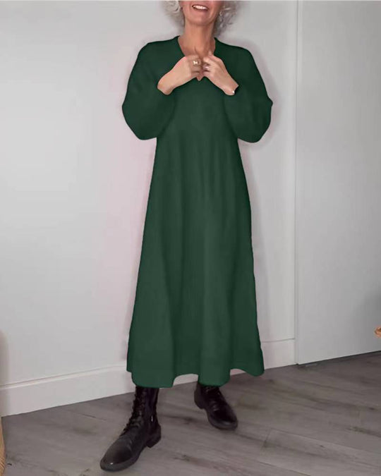 Damen Maxikleid mit elegantem V-Ausschnitt und bequemen langen Ärmeln EB