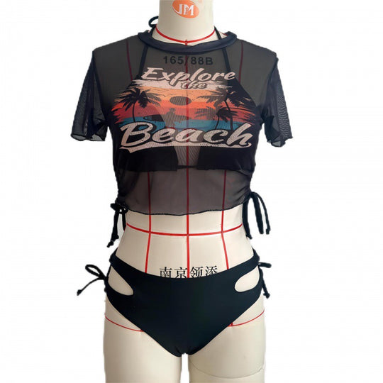 Damen Bikiniset mit modischer cropped Bluse und Schnürdetail EB