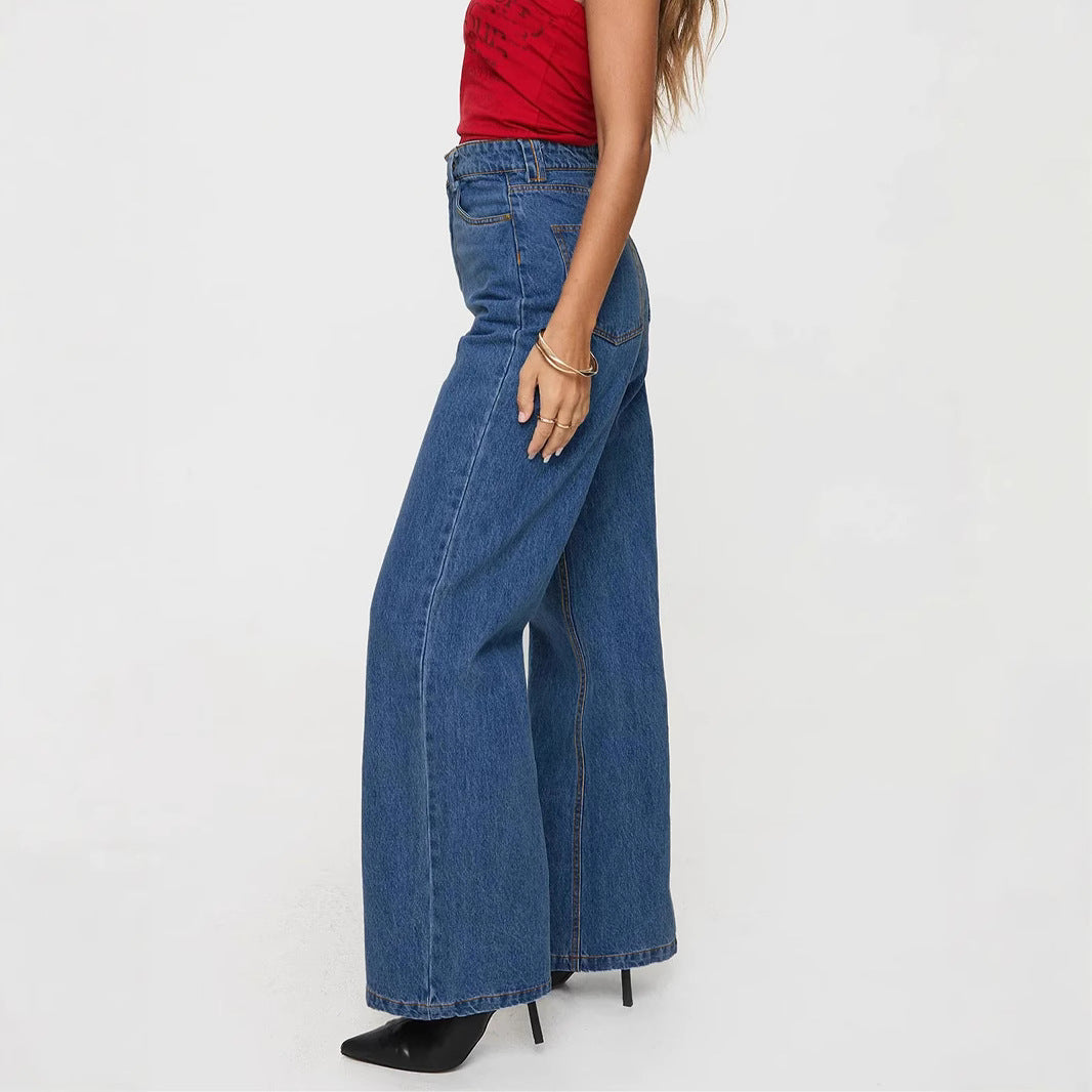 Damen High-Waist Jeans mit weitem Bein und eleganter Bundgestaltung EB