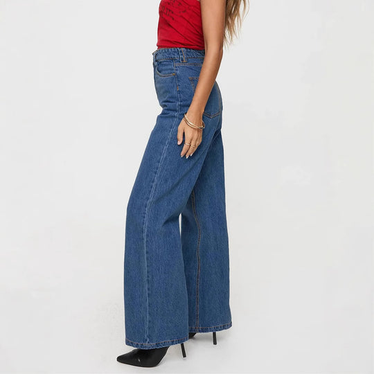 Damen High-Waist Jeans mit weitem Bein und eleganter Bundgestaltung EB