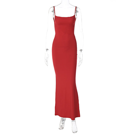 Damen Figurbetontes Langkleid mit schmalen Spaghetti-Trägern EB
