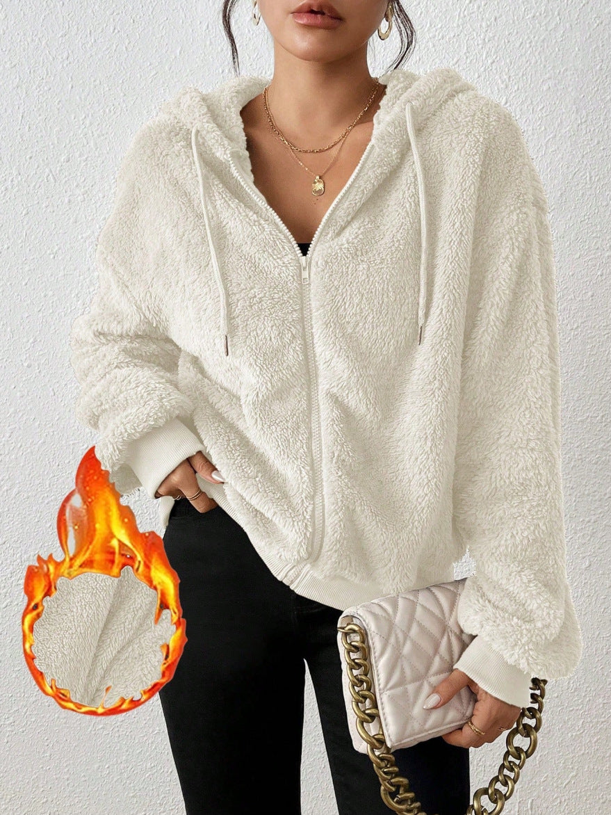 Damen Kuschelige Fleece-Jacke mit Känguru-Tasche und Kapuze EB