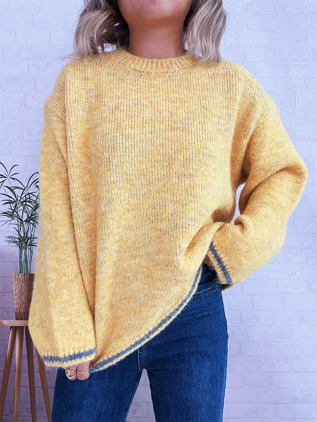 Damen lässiger Wohlfühlpullover mit blockfarbenem Design EB