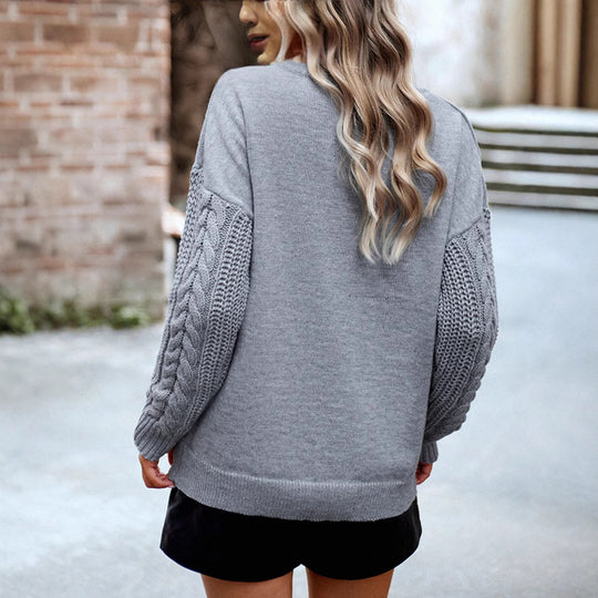 Damen gemütlicher Pullover mit detailreichen Strickärmeln EB