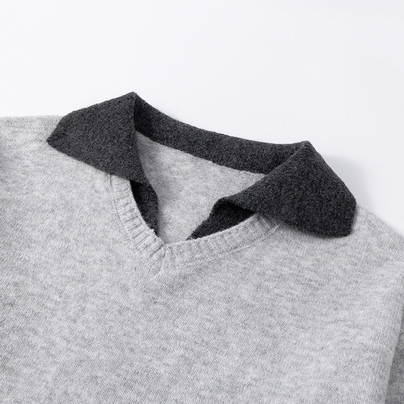 Damen Strickpullover mit V-Ausschnitt und hohem Kragen EB