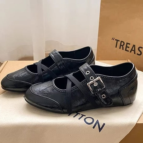 Damen elegante Schnür-Ballerinas mit modischem Riemchen-Design EB