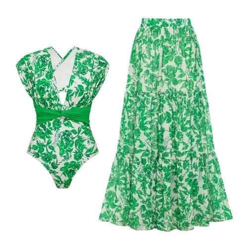 Damen Badeanzug und Wickelrock Set EB