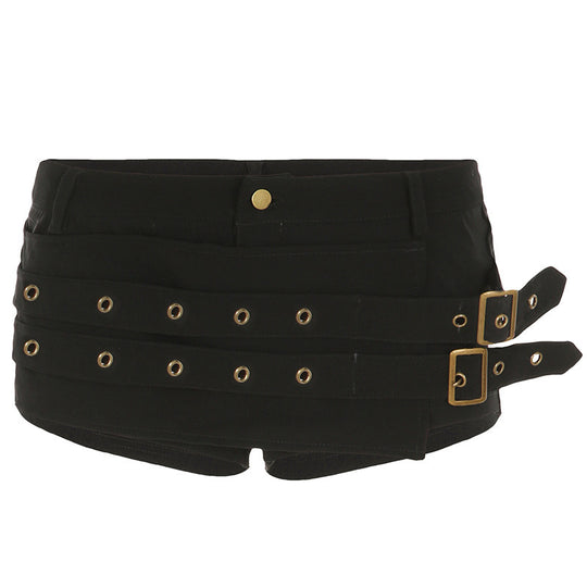 Damen Modische Shorts mit dekorativen Schnallen und Gürtelschlaufen EB
