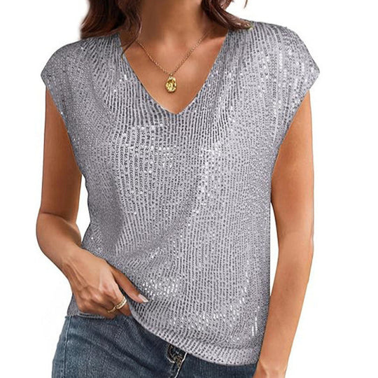 Damen Glamouröses Pailletten-Oberteil EB