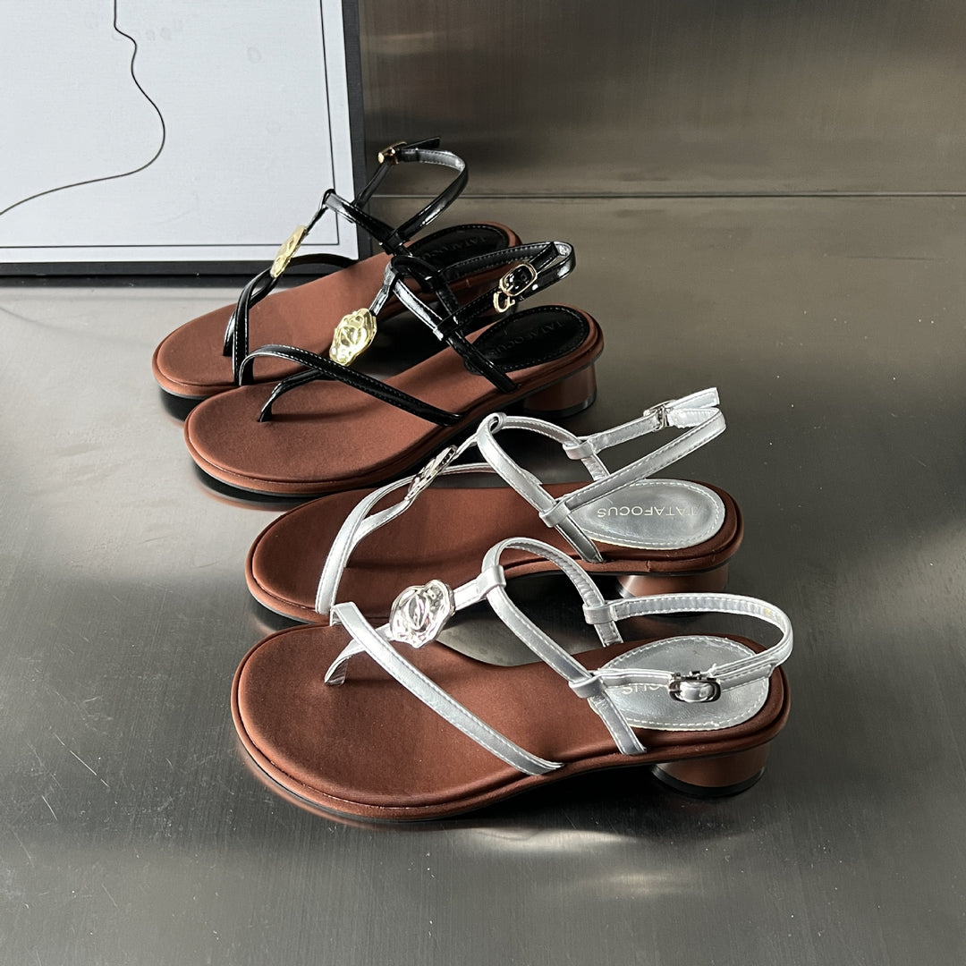 Damen Elegante Sandalen mit kostbaren Verzierungen und komfortablem Absatz EB