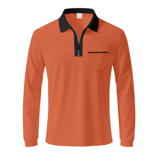 Herren nan langärmeliges Polo mit halbem Reißverschluss, aufgesetzter Brusttasche und feiner Strukturjersey-Qualität EB