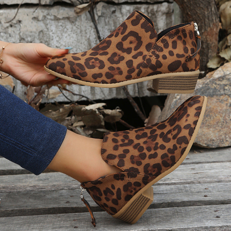 Damen Mokassin-Stiefeletten mit tierischem Muster und komfortablem Riemendesign EB