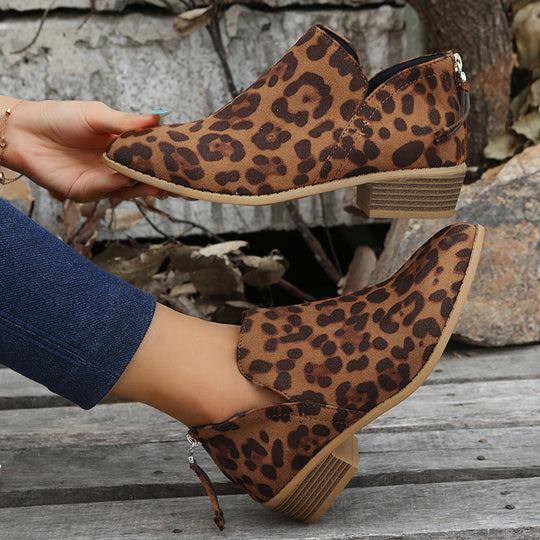 Damen Mokassin-Stiefeletten mit tierischem Muster und komfortablem Riemendesign EB