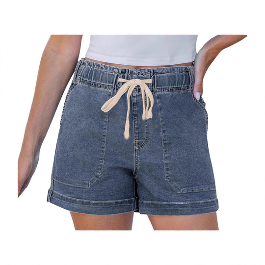 Damen bequeme Denim-Shorts mit Gummizug und praktischen Taschen EB