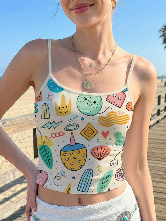 Damen Crop-Top mit kreativem Grafikdruck EB