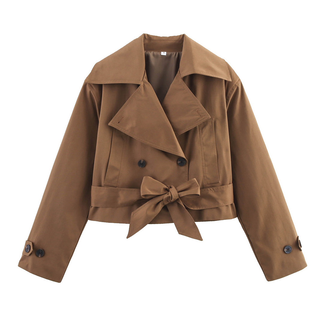 Damen kurze Trenchjacke mit eleganter Taillierung und praktischen Taschen EB