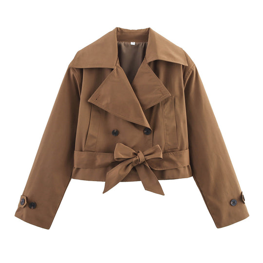 Damen kurze Trenchjacke mit eleganter Taillierung und praktischen Taschen EB