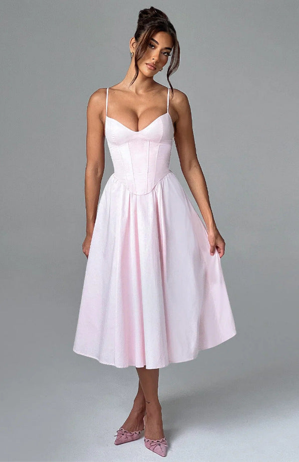 Damen Midikleid mit figurbetontem Oberteil und schwingendem Rock EB