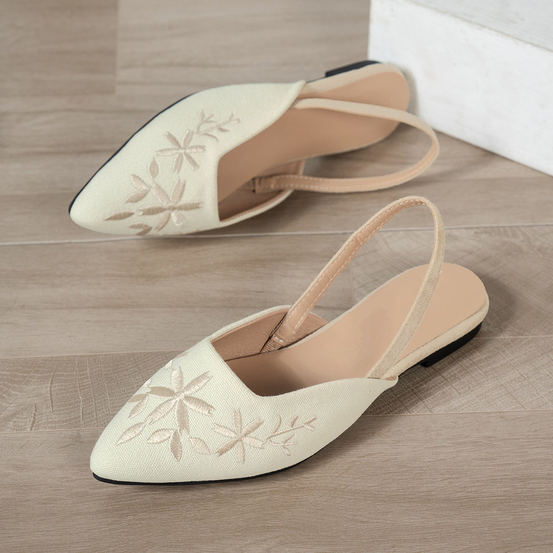 Damen Slingback-Ballerinas mit kunstvoller Stickerei und schickem spitzen Design EB