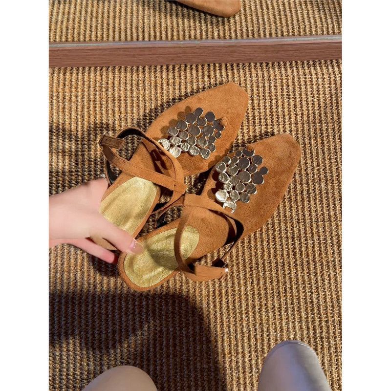 Damen elegante Slingback Sandalen mit dekorativen Metallakzenten EB